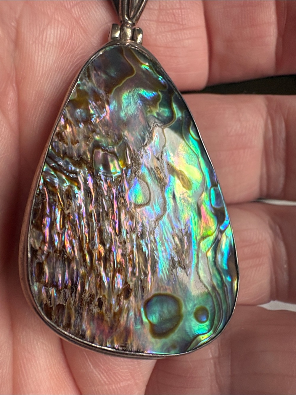 Abalone Shell Teardrop Pendant Necklace - Iridescent Green